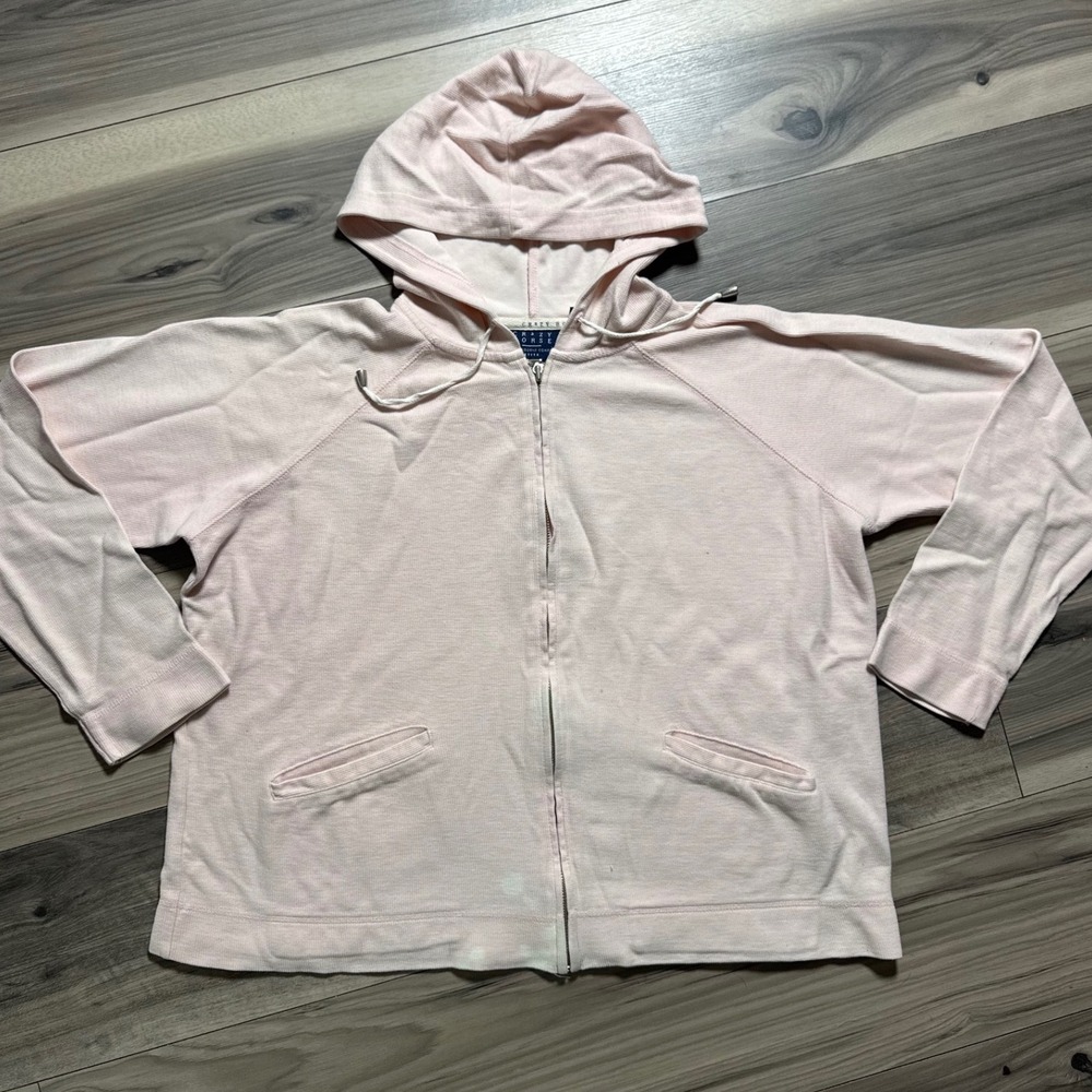 Crazy Horse Liz Claiborne Pink Full Zip Hoodie Cotton Petite XL Waffle Knit